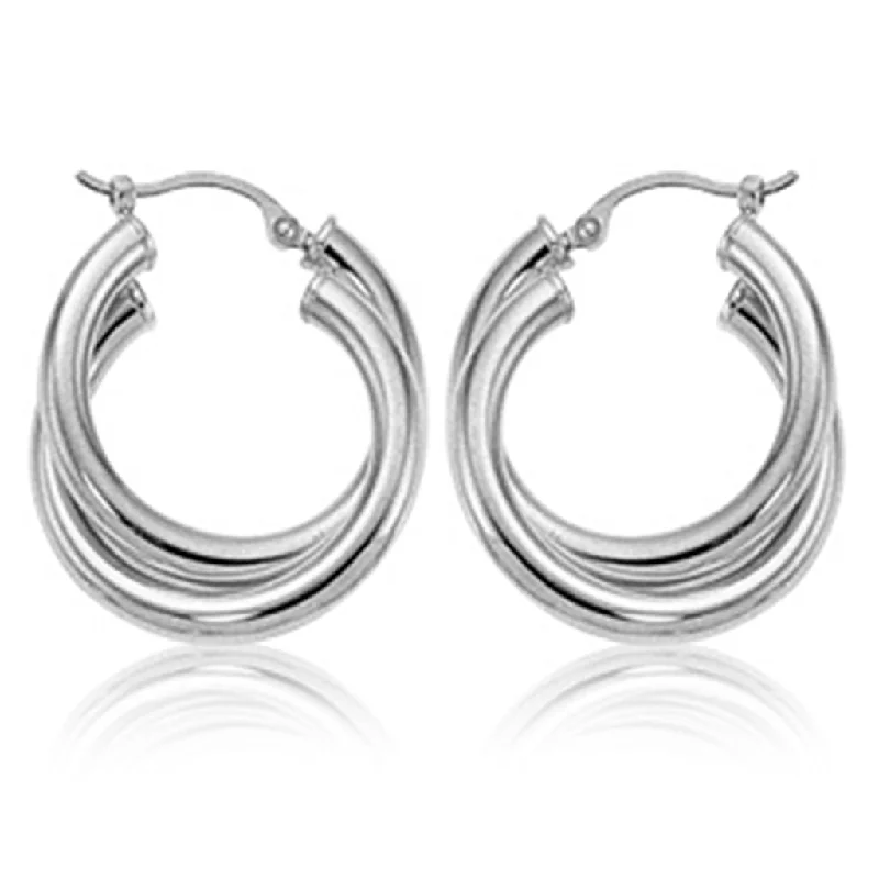 Embellished earrings for gifts -Sterling Silver Double Tube Hoop Earrings