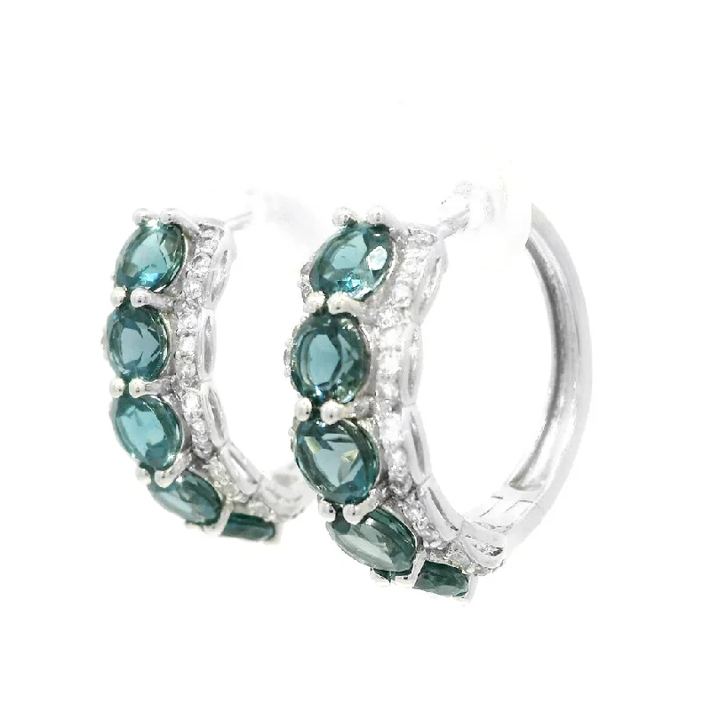 Geometric earrings for women -Sterling Silver London Blue Topaz And White Topaz Medium Hoop Earrings