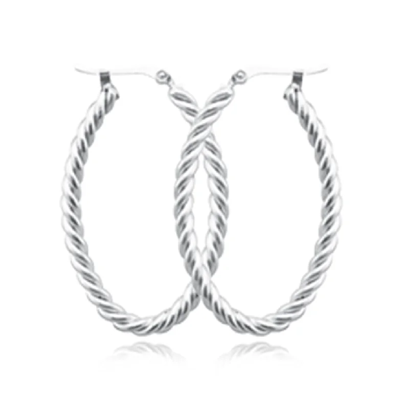 Classic hoop earrings -Sterling Silver Twisted Oval Hoop Earrings