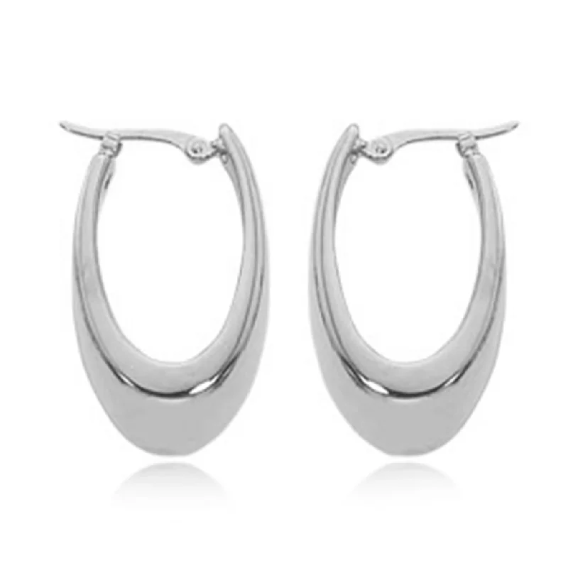 Geometric shape earrings -Sterling Silver Visor Oval Hoop Earrings