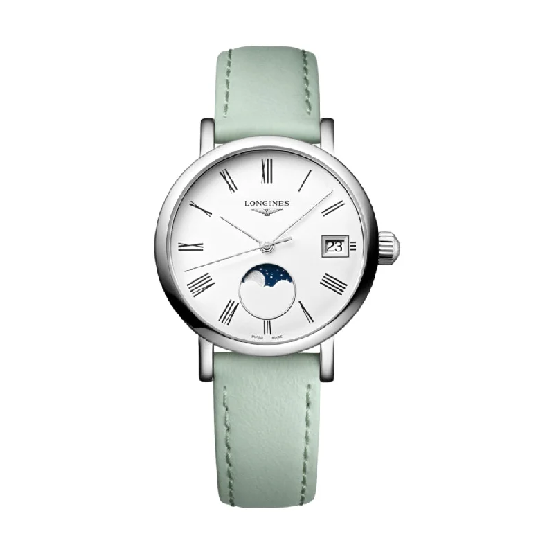 best watches for men with large displays-Elegant Moonphase Green Strap 30mm