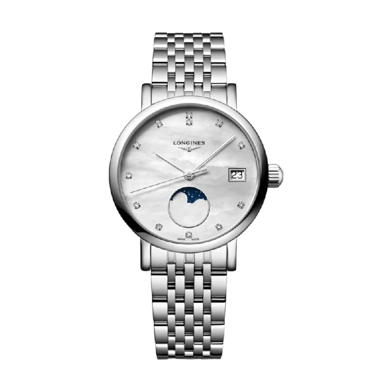 watches for women with silver bands-Elegant Moonphase Mother-of-Pearl 30mm