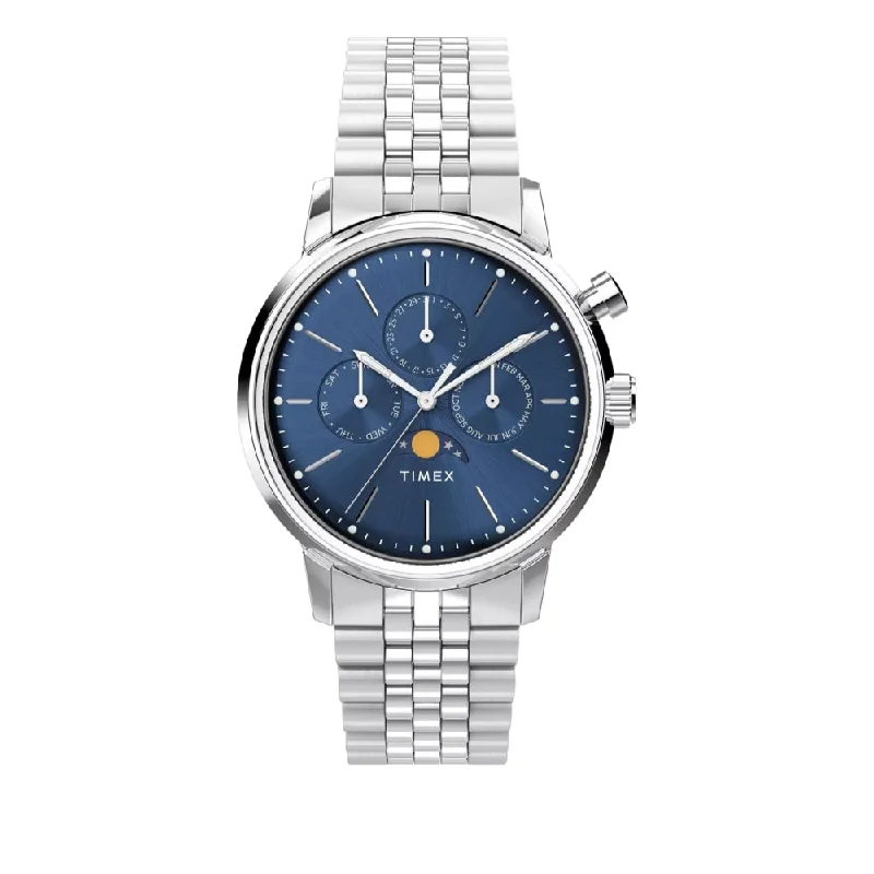 men’s watches with date function-Marlin Quartz Moon Phase 40mm Blue Dial Bracelet