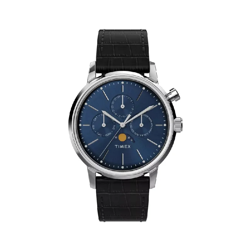 sport watches for swimming-Marlin Quartz Moon Phase 40mm Blue Dial