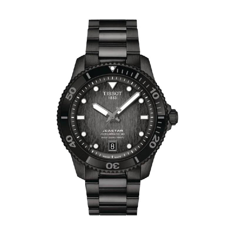 analog watches with date function-Seastar 1000 Automatic PVD Case Black Dial, 40 mm