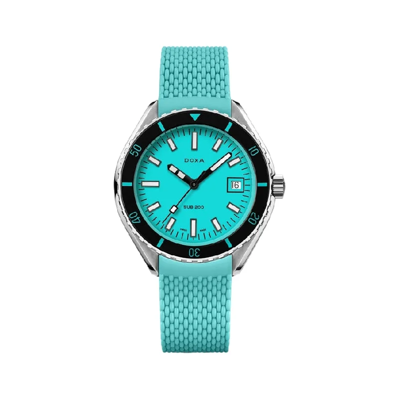 best watches with date display-Sub 200 Aquamarine Turquoise Dial on Rubber Strap, 42mm