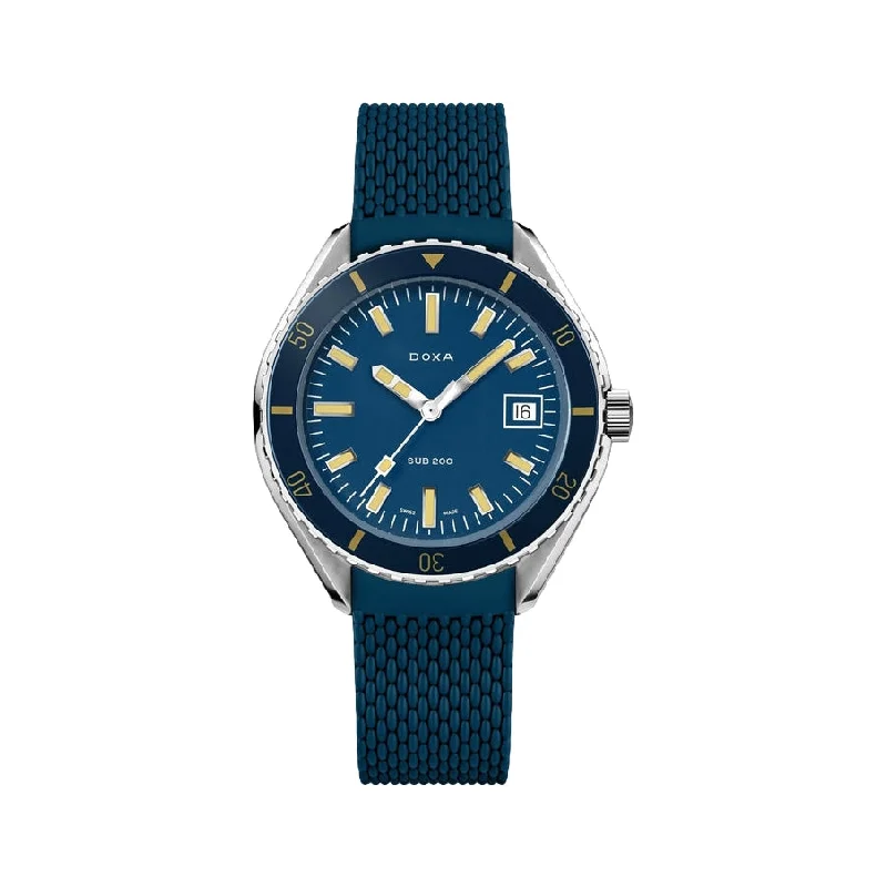 hybrid digital watches for men-Sub 200 Caribbean Blue Dial on Rubber Strap, 42mm