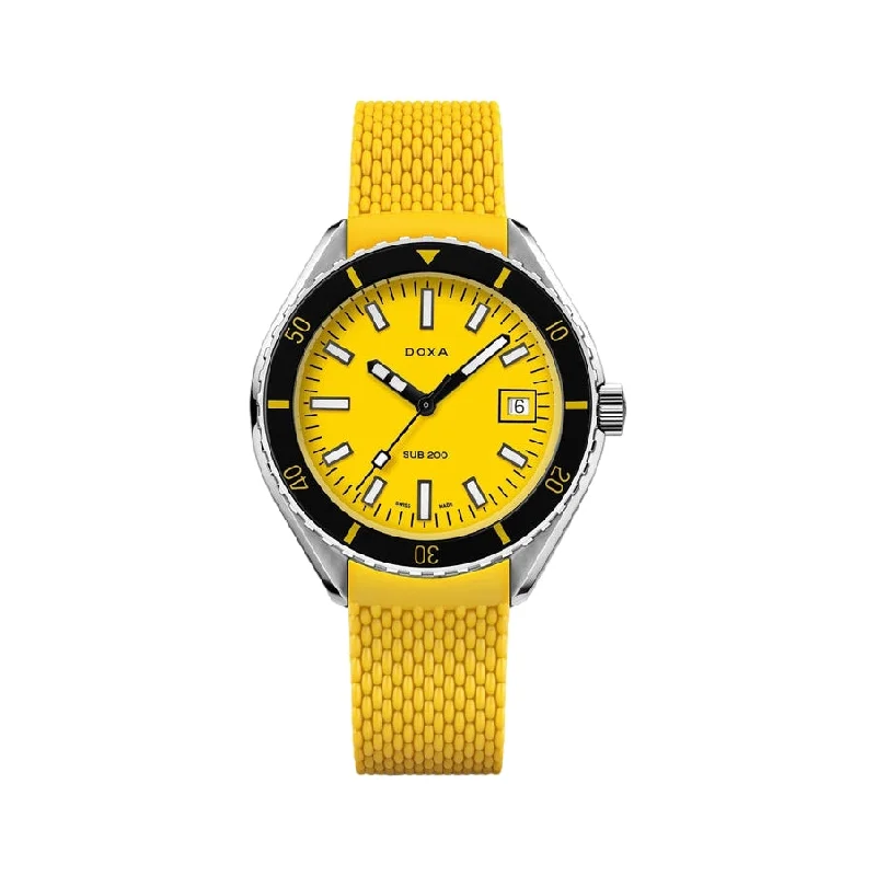 watches with diamond details for men-Sub 200 Divingstar Yellow Dial on Rubber Strap, 42mm