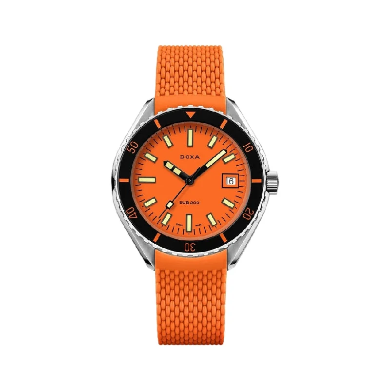 watches with tachymeter for men-Sub 200 Professional Orange Dial on Rubber Strap, 42mm