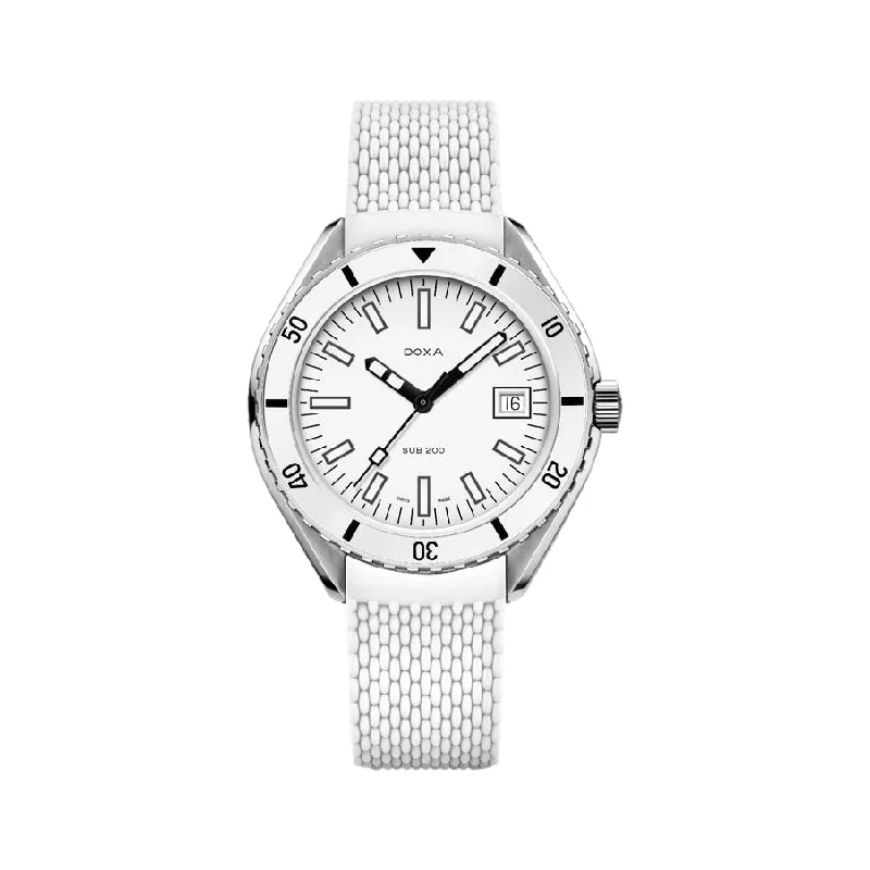 watches with sapphire crystals for durability-Sub 200 Whitepearl White Dial on Rubber Stap, 42mm