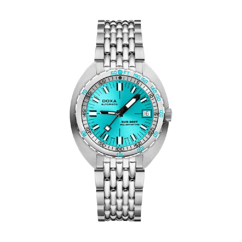 trendy women’s watches with rhinestone details-Sub 200T Aquamarine Sunray Turquoise Dial on Bracelet, 39mm