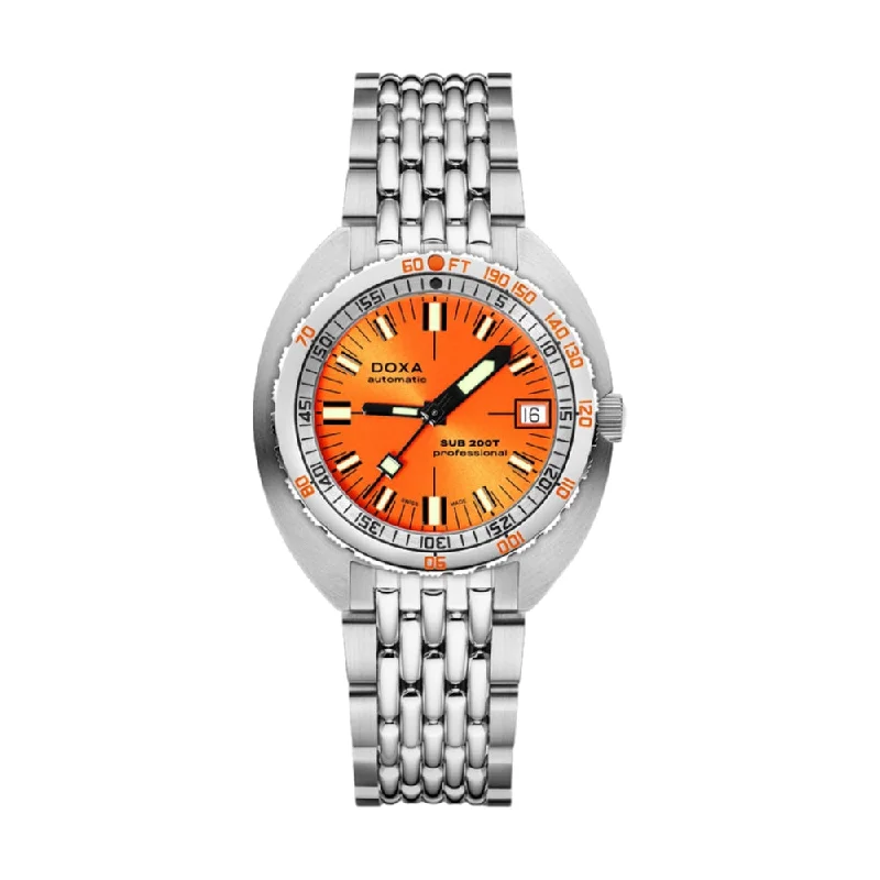 fashionable watches for men with leather bands-Sub 200T Professional Sunray Orange Dial on Bracelet, 39mm