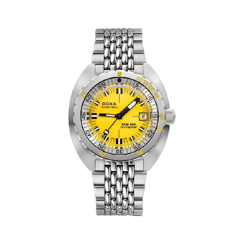 digital watches with multiple alarms-Sub 300 Divingstar Yellow Dial on Bracelet, 42.5mm