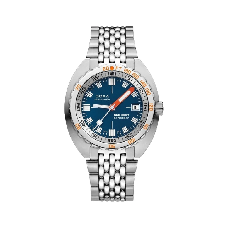 trendy wristwatches with mesh straps-Sub 300T Caribbean Blue Dial on Bracelet, 42.5mm