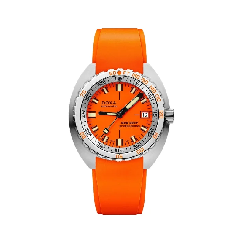 women’s watches with large faces-Sub 300T Professional Orange Dial on Rubber Strap, 42.5mm