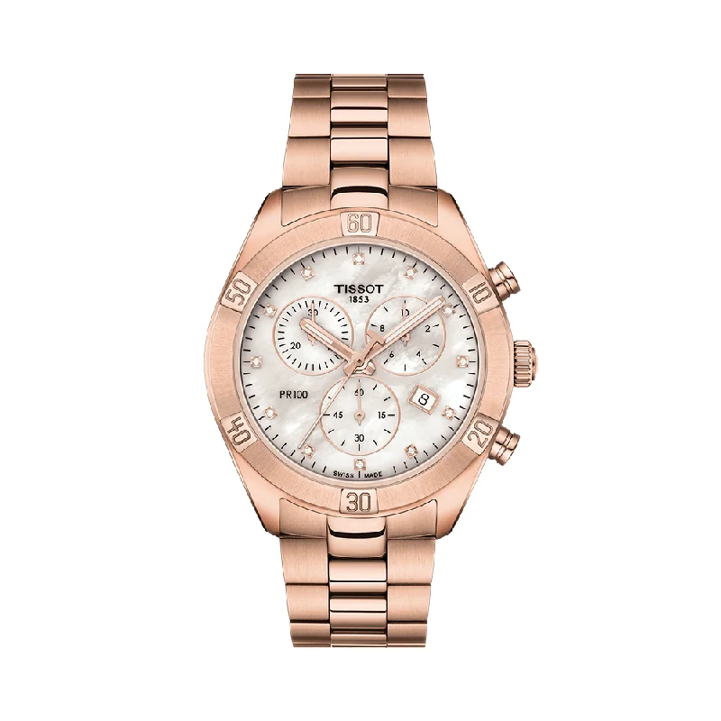 watches for women with adjustable band lengths-Tissot PR 100 Sport Chic Chronograph T1019173311600 Women Watch