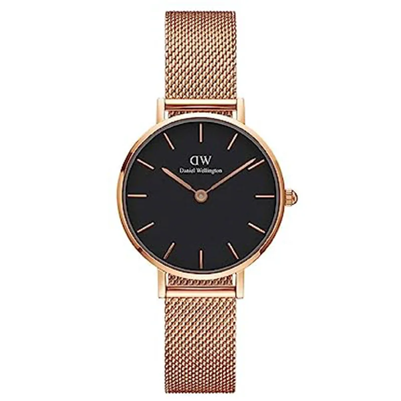 stylish black watches for men-Petite Melrose Black & Rose Gold