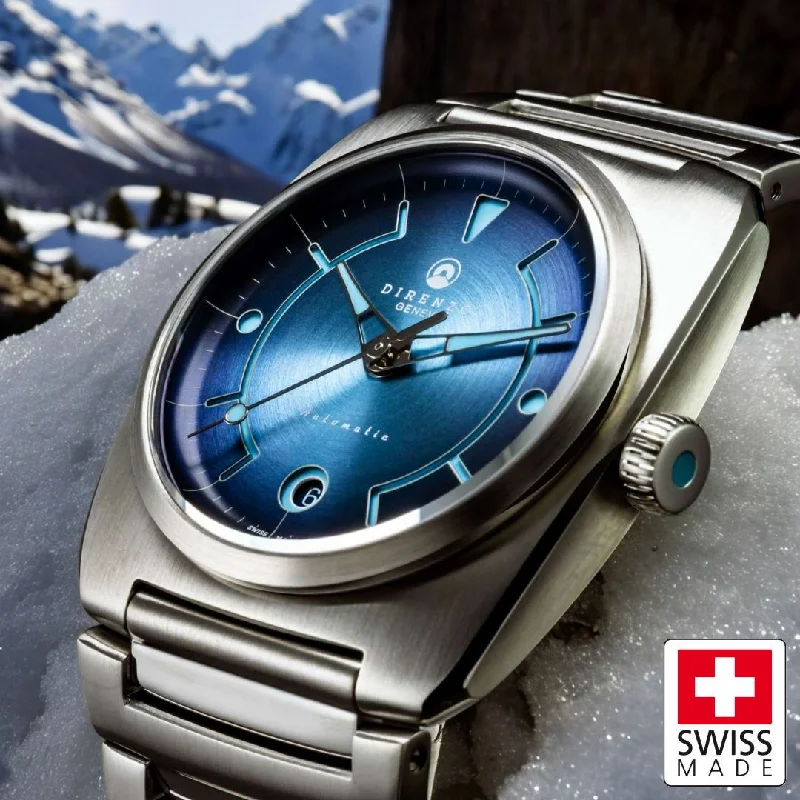 solar-powered watches with modern design-Direnzo DRZ02R Aerolite Blue with Date - Swiss Made