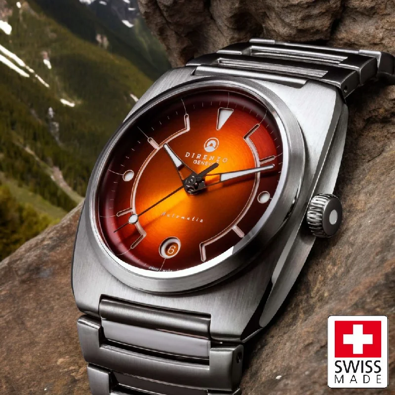 automatic watches for men with open case back-Direnzo DRZ02R Aerolite Burnt Orange Date - Swiss Made