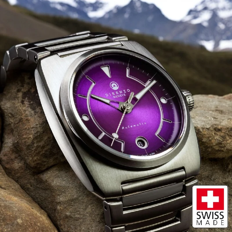 best casual watches for women with rubber bands-Direnzo DRZ02R Aerolite Purple Date - Swiss Made