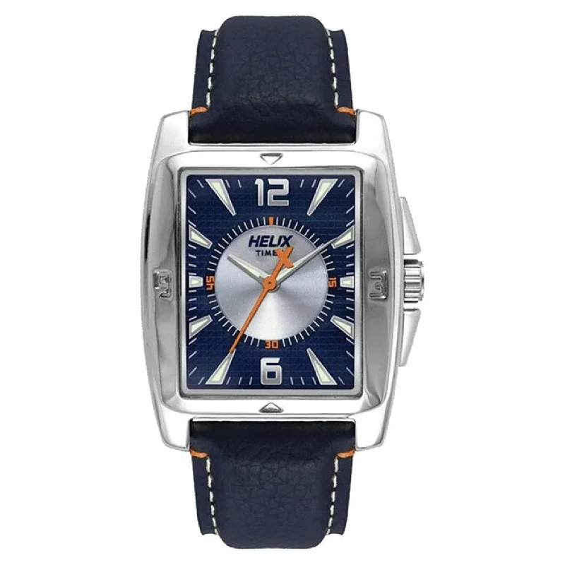 solar-powered watches with stylish design-Helix Men Blue Dial