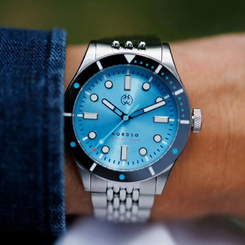 watches for men with gold accents-Henry Archer Nordsø Glacier Cyan (Sunburst Dial)