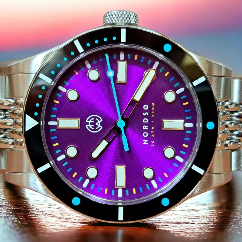 men’s watches with black bands-Henry Archer Nordsø - Neon III 316 (Purple Sunburst Dial)