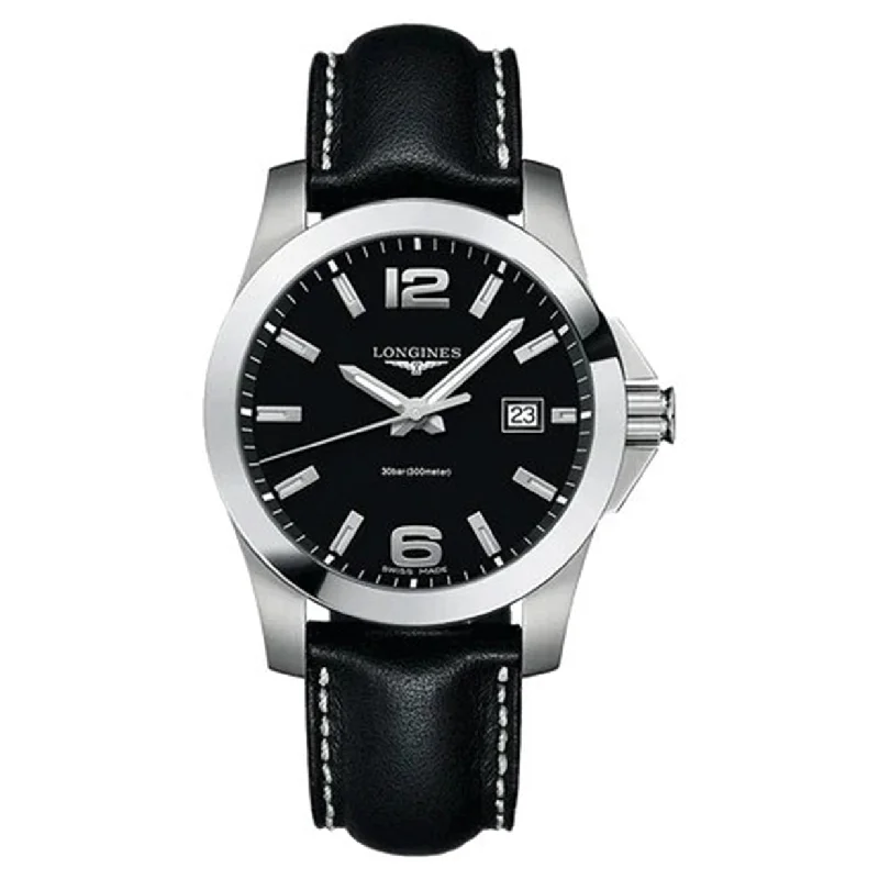 affordable gold watches for women-Longines Conquest Black dial Men 41mm