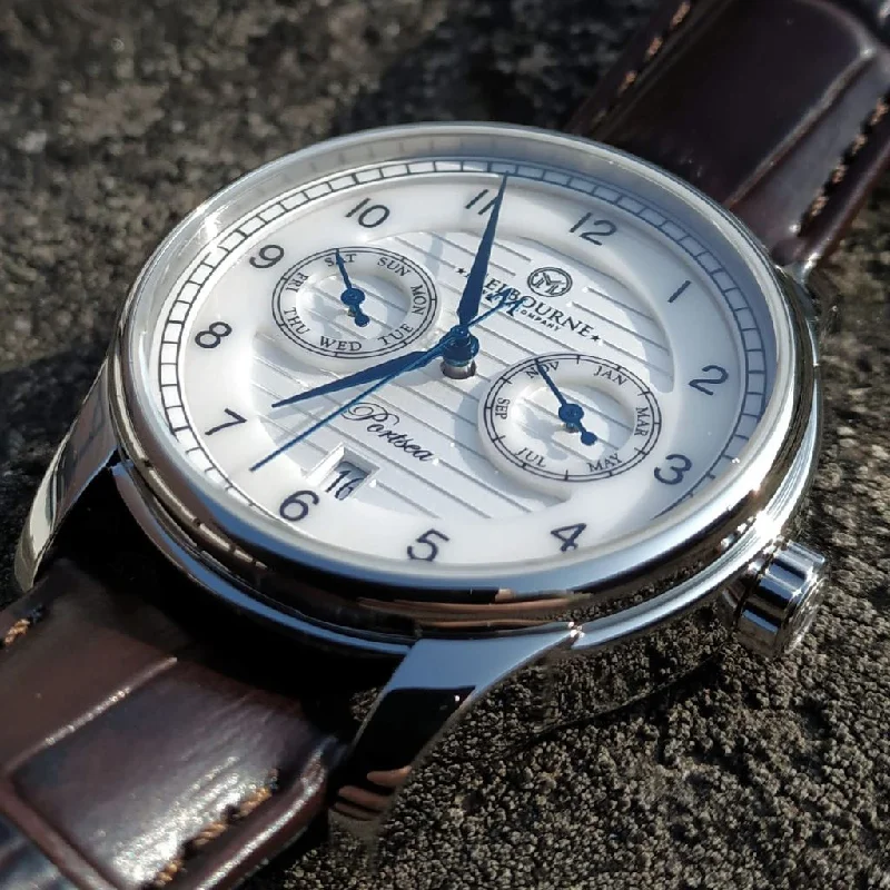 watches for hiking and trekking-Melbourne Portsea Calendar Classic — Silver (Triple Calendar)