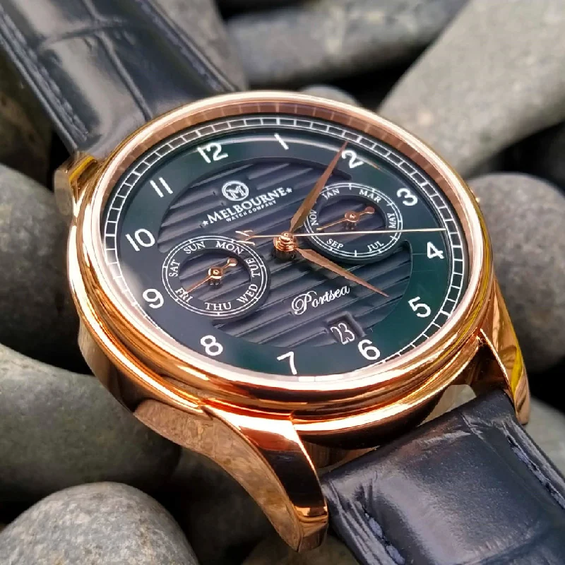 high-end watches for collectors-Melbourne Portsea Calendar — Navy Rose Gold (Triple Calendar)