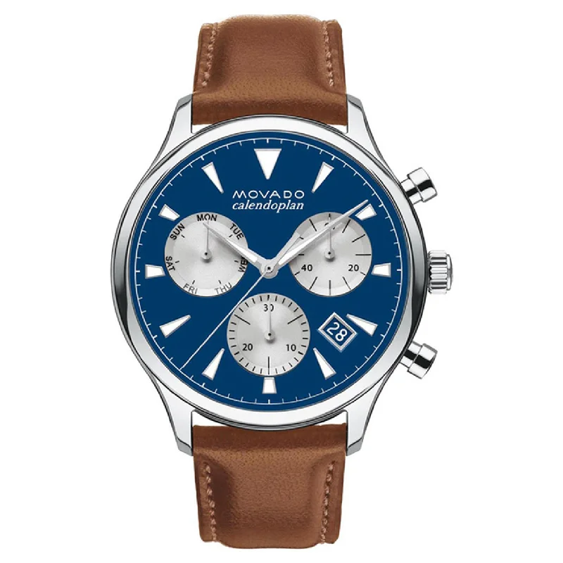 watches for athletes with stopwatch functions-Movado Calendoplan Blue Dial Men 43mm