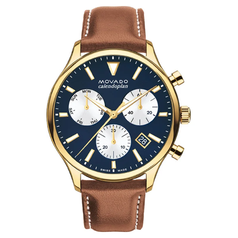 fashionable watches with gem embellishments-Movado Calendoplan Navy Dial Men 43mm