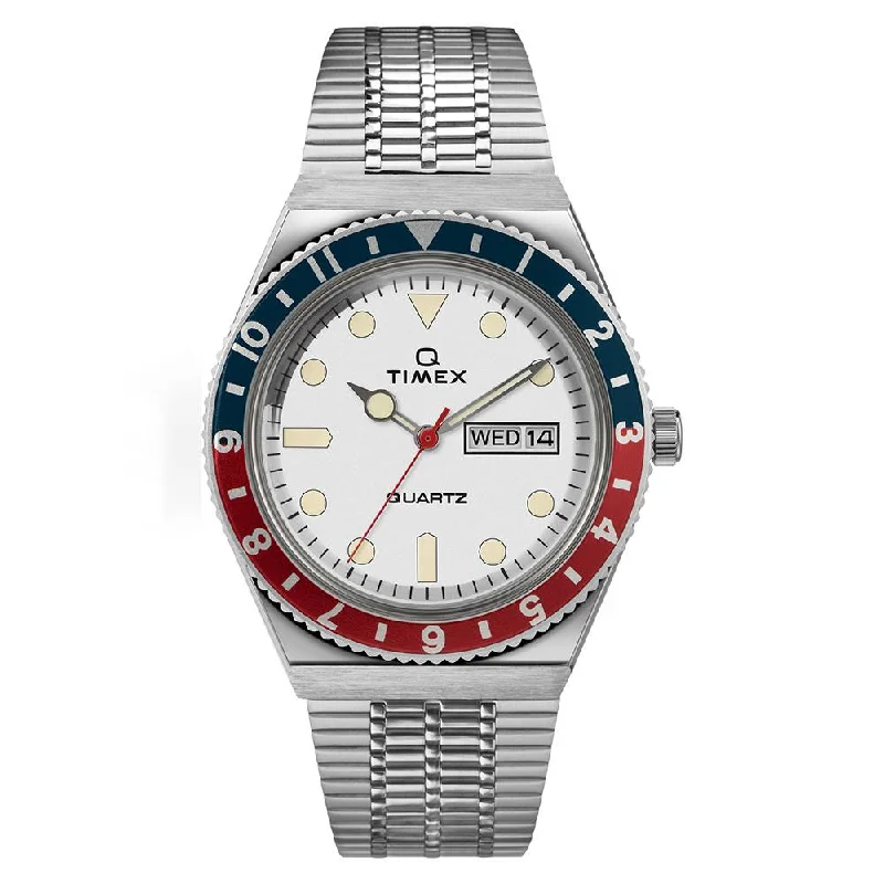 best watches for working professionals-Q Timex Reissue Day-Date 38mm Stainless Steel Band