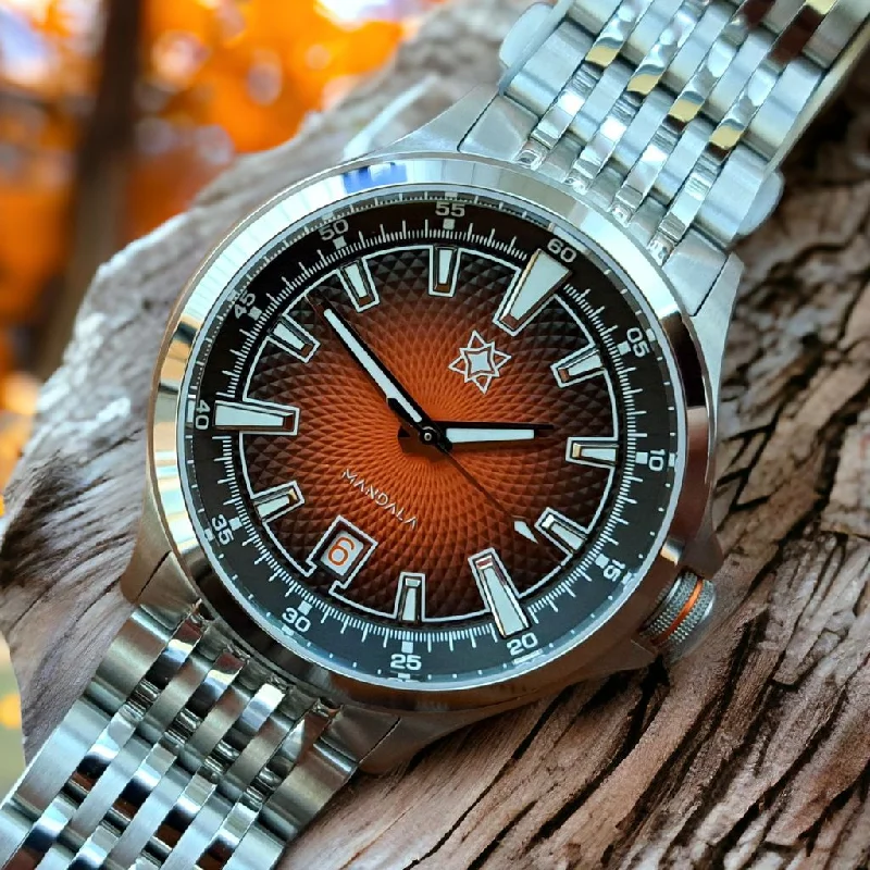 watches for athletes with stopwatch functions-Second Hour Mandala Burst - Burnt Orange (Regulated)