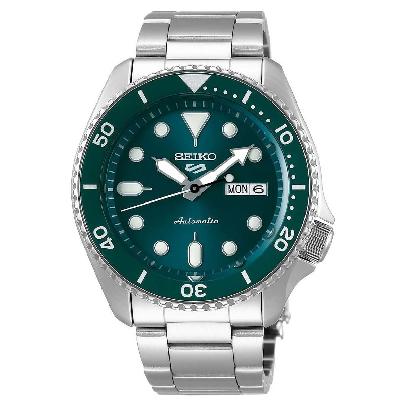 stainless steel watches with date function-Seiko 5 Sports Green Dial Men 42.5mm