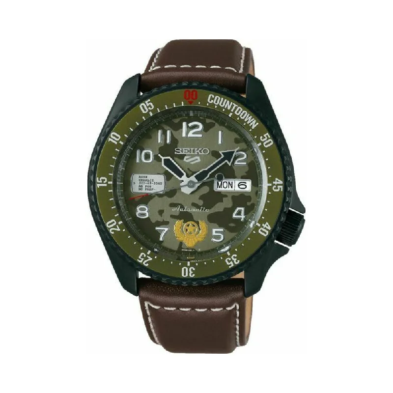 watches with simple designs for men-Seiko 5 Sports Green Men's Watch - SRPF21K1