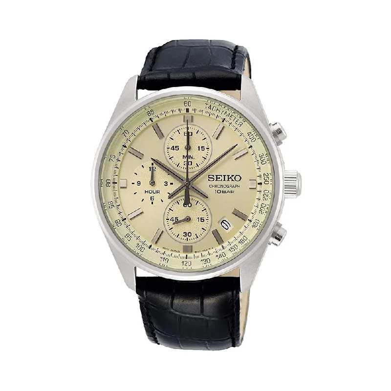 watches with sapphire crystals for durability-Seiko Analog Cream Dial Men's Watch-SSB383P1