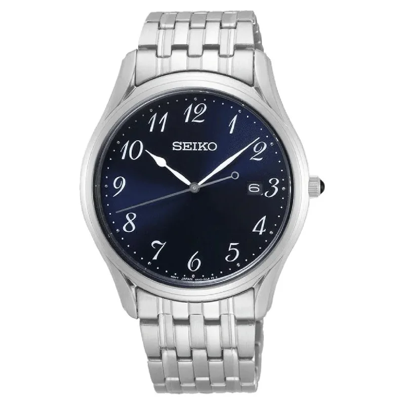 elegant watches for men with large faces-Seiko Classic Blue Dial Men 39mm