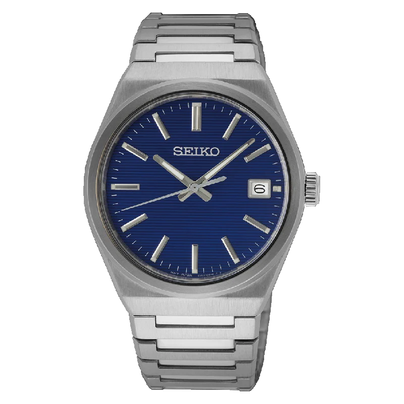 high-end men’s leather watches-Seiko Classic Quartz Blue Dial Men's Watch SUR555P1