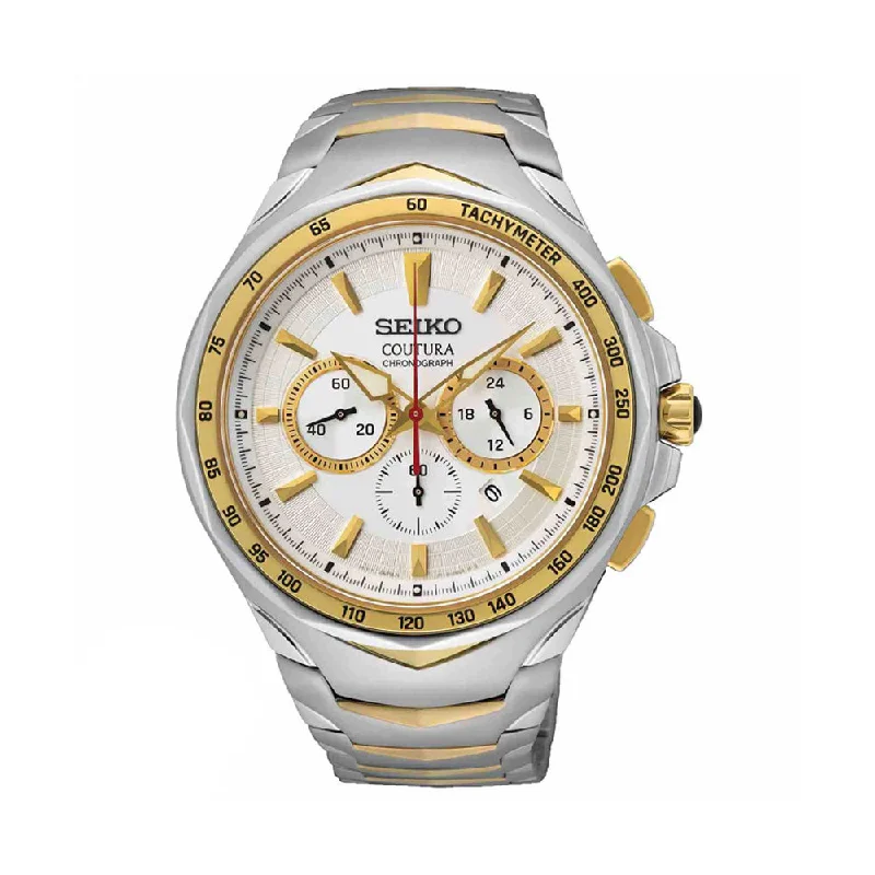 minimalist wrist watches for men-Seiko Coutura Chronograph White Dial Men Watch SRWZ24P9