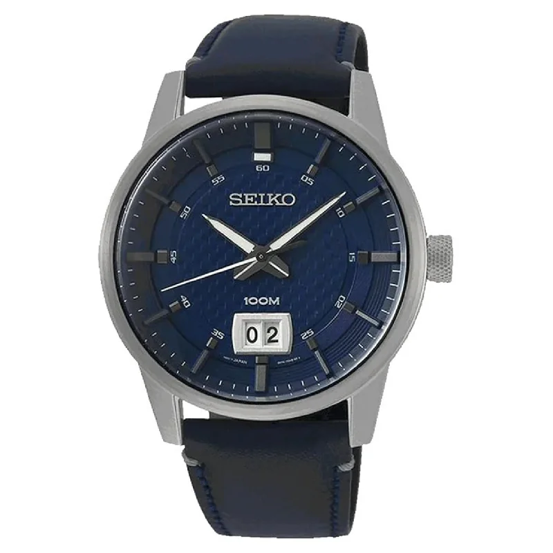 eco-friendly watches with wood and leather materials-Seiko Discover More Blue Dial Men 40.8mm