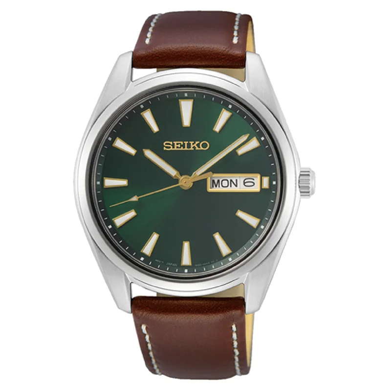 luxury wristwatches for men with chronograph complications-Seiko Dress Green Dial Men 40.2mm