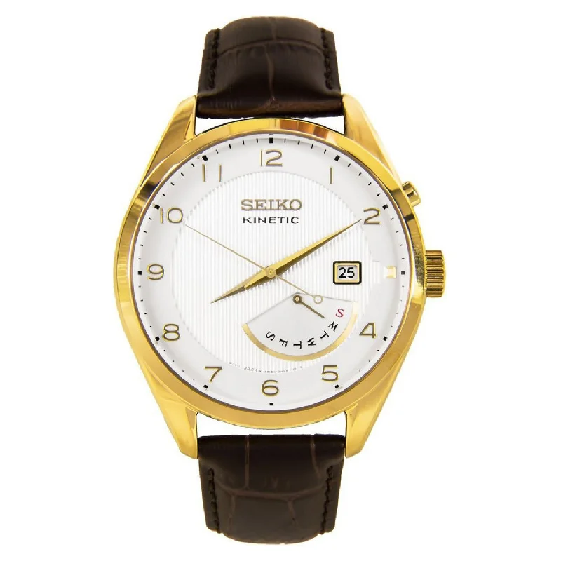 budget-friendly sports watches for men-Seiko Kinetic White Dial Men 42mm