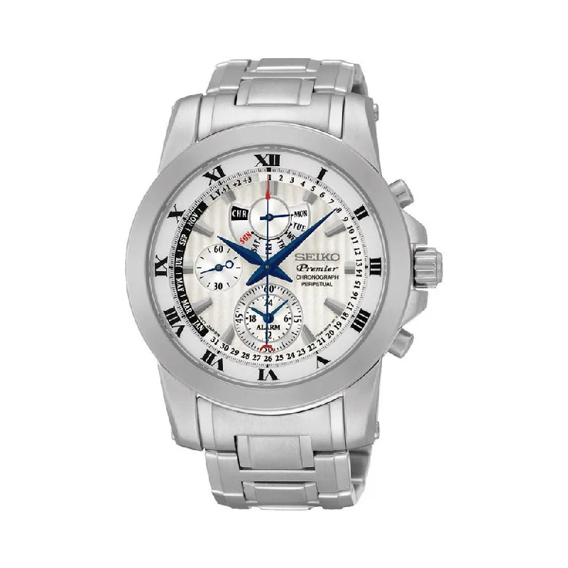 designer watches for men under 500-Seiko Premier Chronograph White Dial Men's Watch-SPC159P1