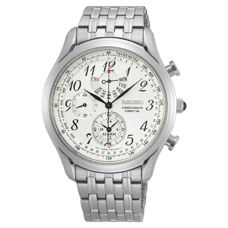 eco-friendly watches for men with bamboo-Seiko Premier White Dial Men 40.6mm