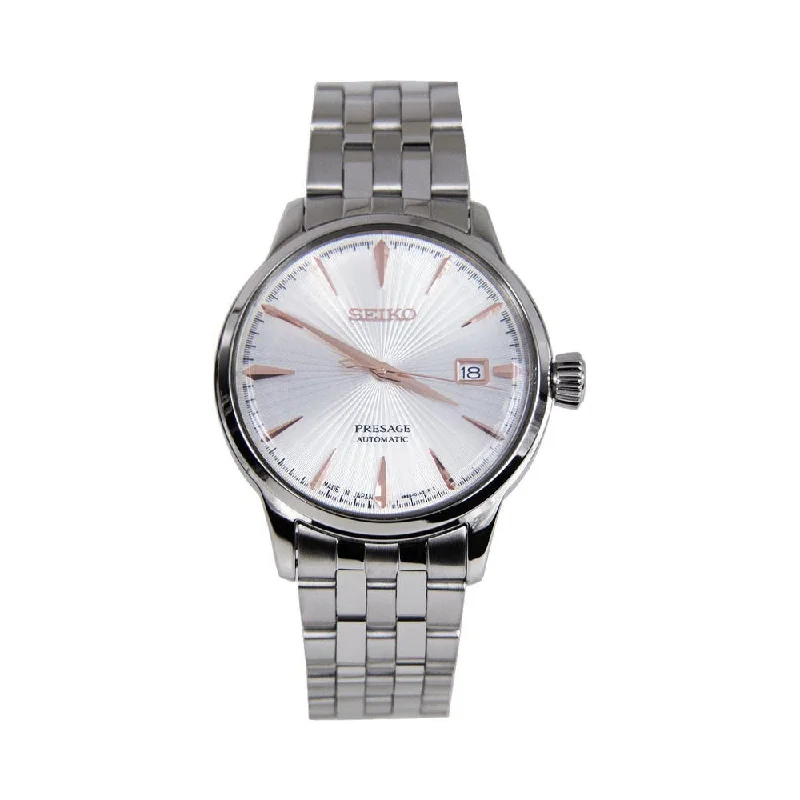 eco-friendly watches for men-Seiko Presage Analog White Dial Men's Watch - SRPB47J1