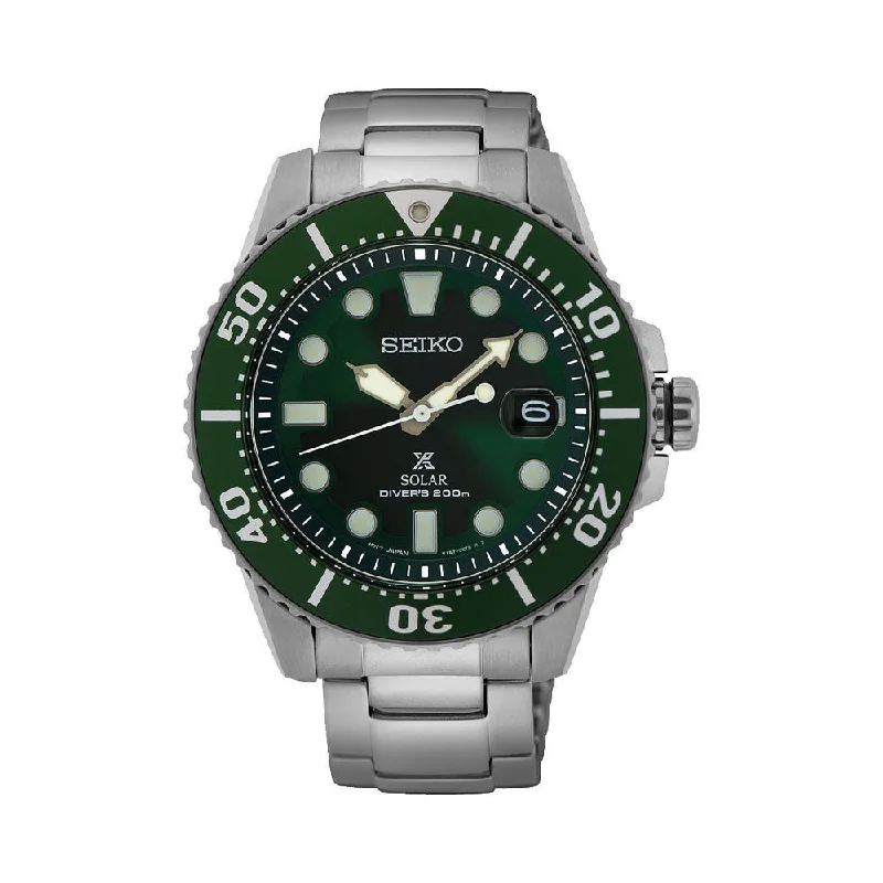 waterproof sport watches with advanced features for men-Seiko Prospex Solar Diver's 200m Men's Green Sports Watch SNE579P1