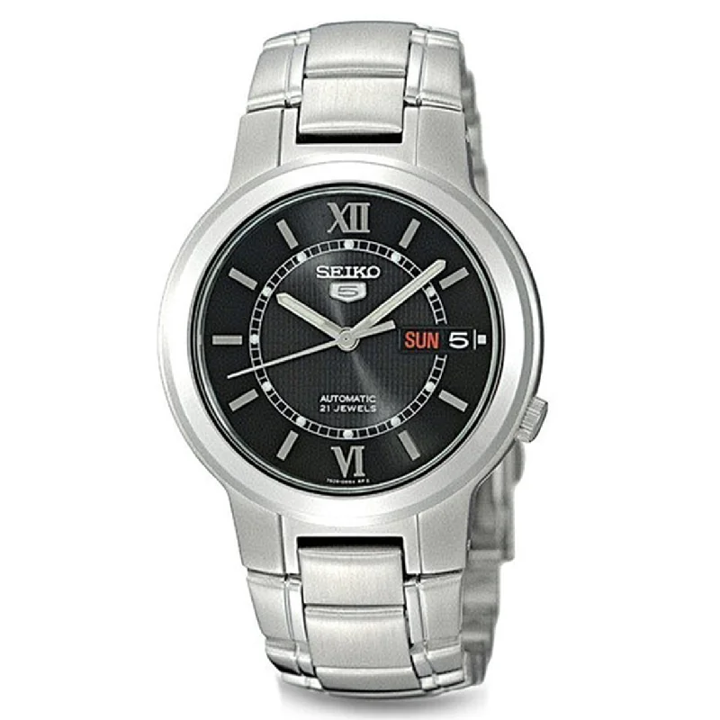 watches for women with stainless steel bands-Seiko Seiko 5 Black Dial Men 37mm