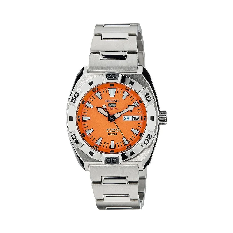 best watches for men with extra durability features-Seiko Sports 5 Analog Orange Dial Men's Watch - SRP283K1