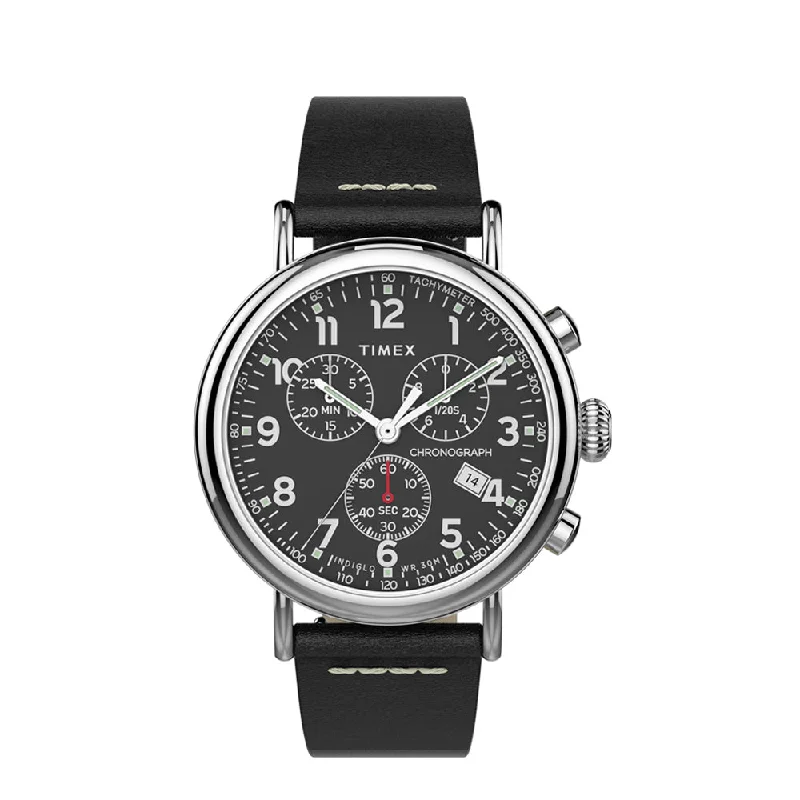 smartwatches with built-in GPS for outdoor explorers-Standard Chronograph 41mm Leather Band